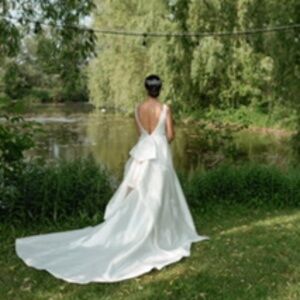 Marchesa for Pro Novias V Neck Satin Wedding Dress